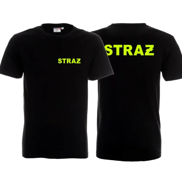 Koszulka STRAŻ czarna fluo nadruk Nacotokomu Opole - koszulka dla strażaka wzór 1.webp