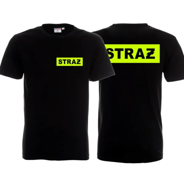 Koszulka STRAŻ czarna fluo nadruk Nacotokomu Opole - koszulka dla strażaka wzór 2