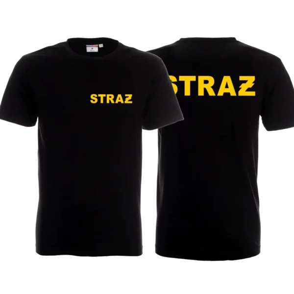 Koszulka STRAŻ czarna żółty nadruk Nacotokomu Opole - koszulka dla strażaka wzór 1.webp.webp